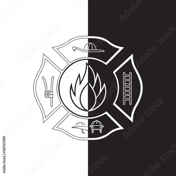 Obraz fireman emblem sign vector illustration on black & white background