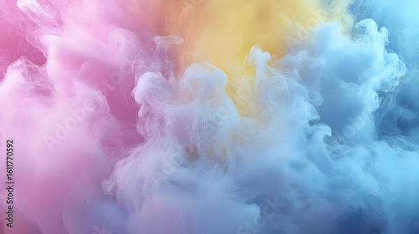 Fototapeta Vibrant abstract smoke, soft pastel hues.  A blend of pink, blue, and yellow smoke creates a dreamy, ethereal atmosphere.  Fluffy, wispy textures