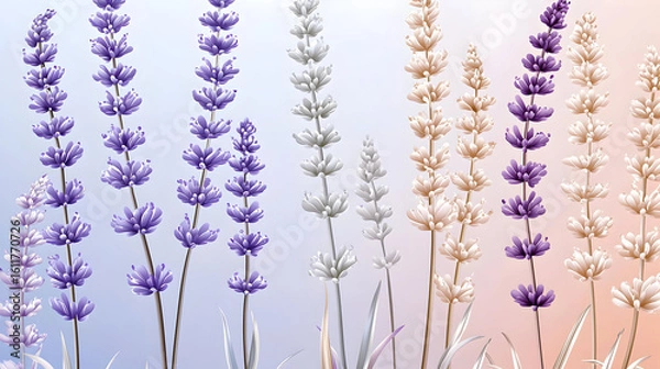 Fototapeta Lavender sprigs in pastel shades, soft, delicate, and elegant.  A calming, dreamy backdrop