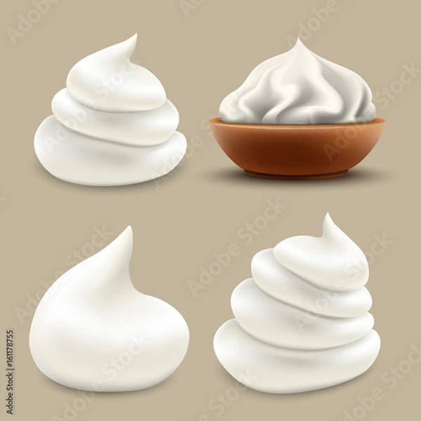 Fototapeta Set of Vector Realistic White Whipped Cream or Foam Isolated High Quality Illustration