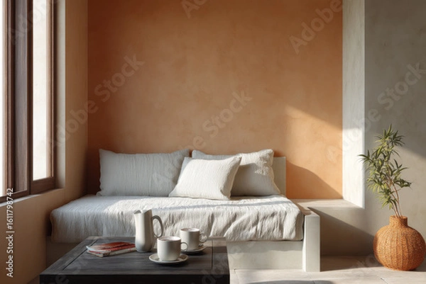 Fototapeta modern room designed with blend of architectural sketches and minimalist furniture creating harmonious interior
