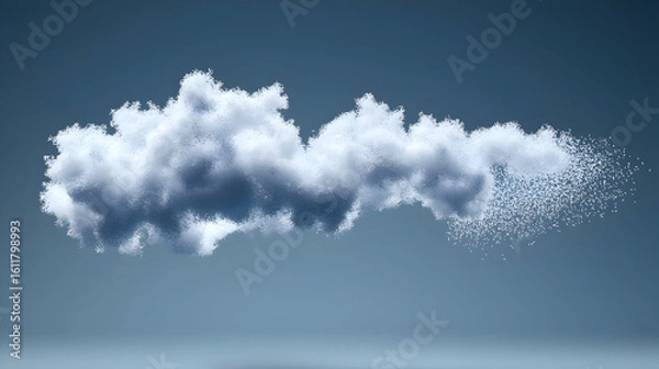 Fototapeta Large cumulus cloud dispersing; tiny particles, gray background