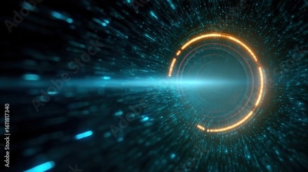 Fototapeta Abstract Digital Tunnel with Vibrant Lights and Motion Effects
