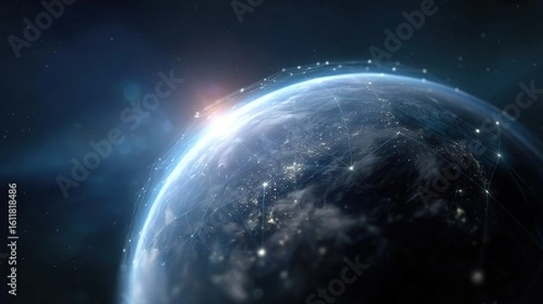 Fototapeta Stunning View of Earth from Space with Network Connections and Light