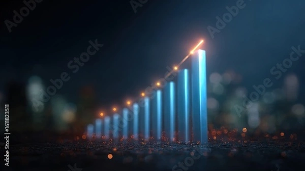 Fototapeta Glowing Blue Bars Representing Data Growth and Progress in Night Scene