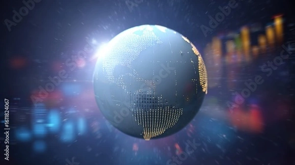 Fototapeta Futuristic Earth Globe with Digital Data Overlay and Light Effects
