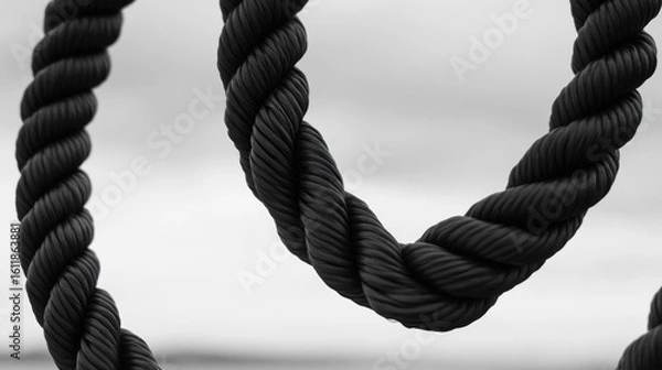 Fototapeta Abstract close-up of thick black rope coils