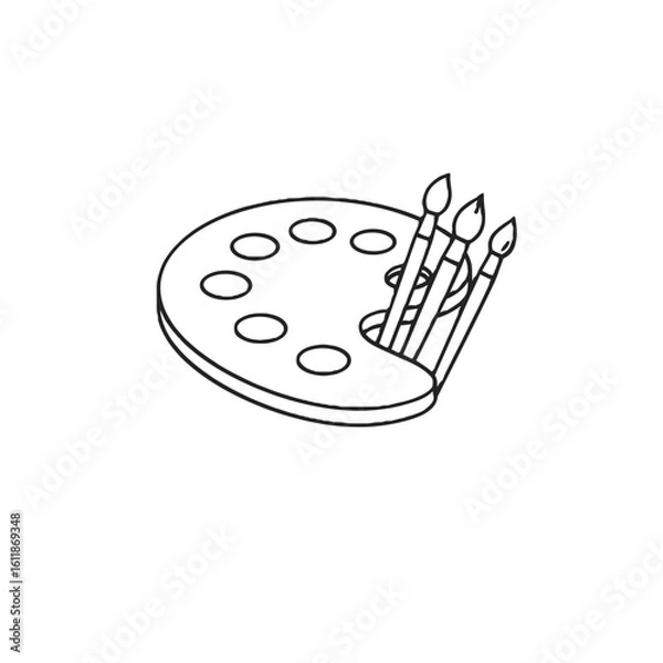 Fototapeta Artist palette with brushes icon. Outline style painting symbol for creative classes and art education

