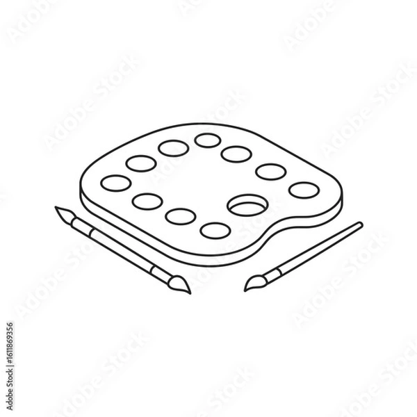 Fototapeta Artist palette and brushes icon. Painting tools symbol for creative learning or art classes