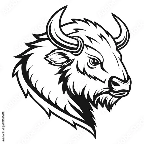 Fototapeta Bison head silhouette isolated on white background