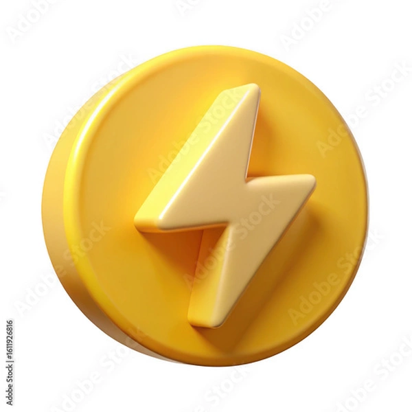 Fototapeta 3d yellow lightning bolt icon isolated on transparent background