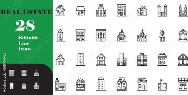 Obraz Real Estate 28 Editable Line Icons Pack