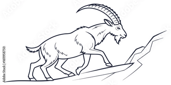 Fototapeta Majestic mountain goat depicted in a clean solid line art vector illustration showcasing its powerful silhouette and natural habitat in a monochrome design