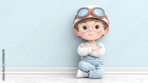 Obraz Worker, A cartoon technician wearing safety goggles, showcasing a professional and safety-conscious work environment.