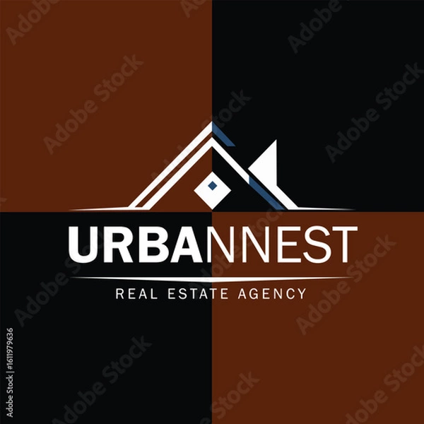 Fototapeta a sleek logo using geometric house shapes and a clean sans-serif font for a modern real estate agency