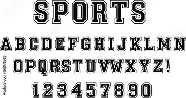 Fototapeta Bold varsity alphabet and numbers font for sports team branding