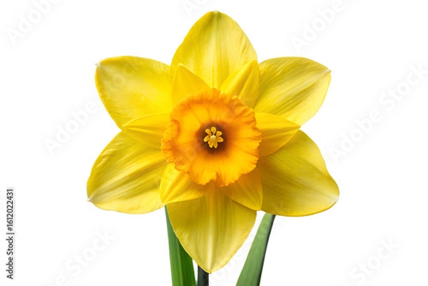 Fototapeta Vibrant Yellow Daffodil Flower with Green Stem - Isolated on Transparent Background