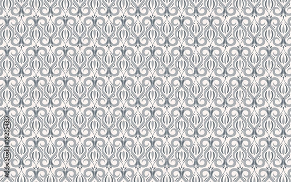 Fototapeta seamless pattern with oriental motifs. Soft grey background with the blend of traditional Kazakh, Asian and European aesthetics for wallpaper, textiles, or decorative panels