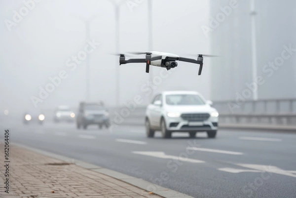 Fototapeta drones are revolutionizing navigation on roads during low visibility conditions ensuring safety