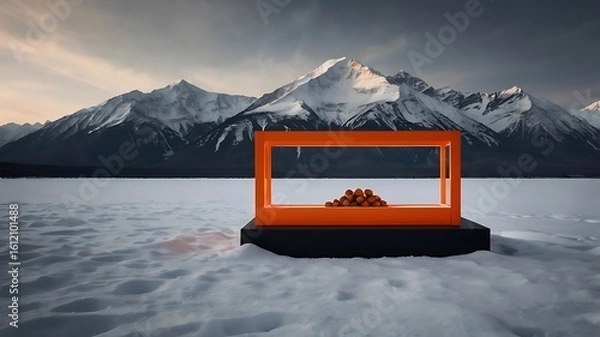Obraz Snow covered mountains with ski resort in the Alps winter landscape and frozen lake view