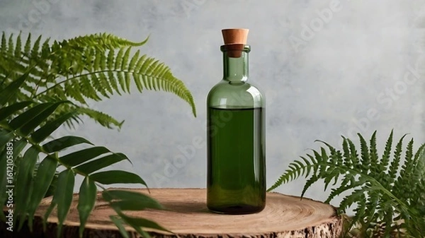 Obraz Wine bottle with glass of red drink on white background