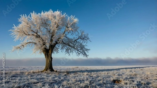 Obraz Lonely tree standing in a snowy winter landscape under a clear blue sky