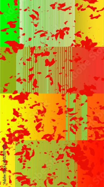Fototapeta Red Paint Splatter over Striped Color Blocks