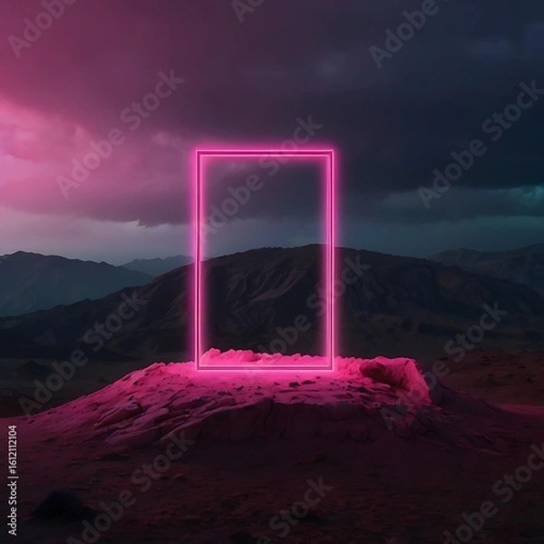 Obraz Twilight casts a deep blue over the rugged towers of Monument Valley, Arizona, as a solitary moon peeks through the winter clouds