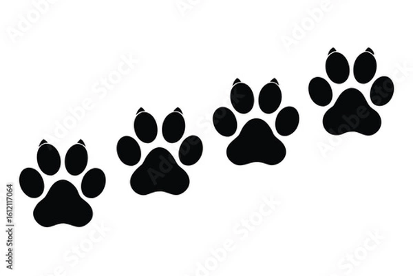 Fototapeta Animal Paw Prints in a Row on White Background Depicting Pet Footsteps and Trail Marking with Simple Vector Graphics