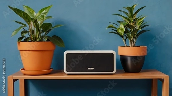 Obraz Laptops placed in different home and garden settings with plants and decorative elements