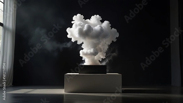 Obraz Smoke rising from a factory chimney on a white background