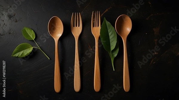 Obraz Spoon and fork on grunge background with shiny silverware and cutlery set