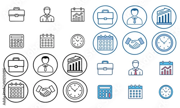 Fototapeta Collection of business and finance icons with briefcase calendar and clock motifs