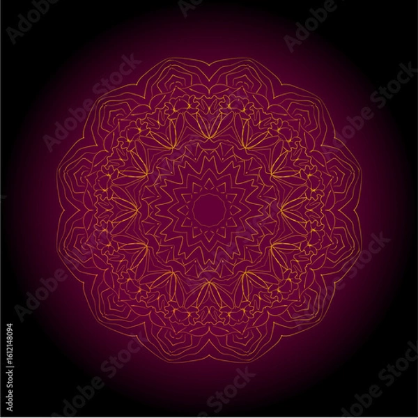 Fototapeta Deep Magenta Pink Mandala with Detailed Petals and Linework