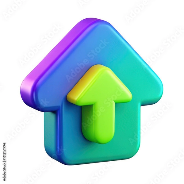 Fototapeta 3d up arrow icon on house shape isolated on transparent background