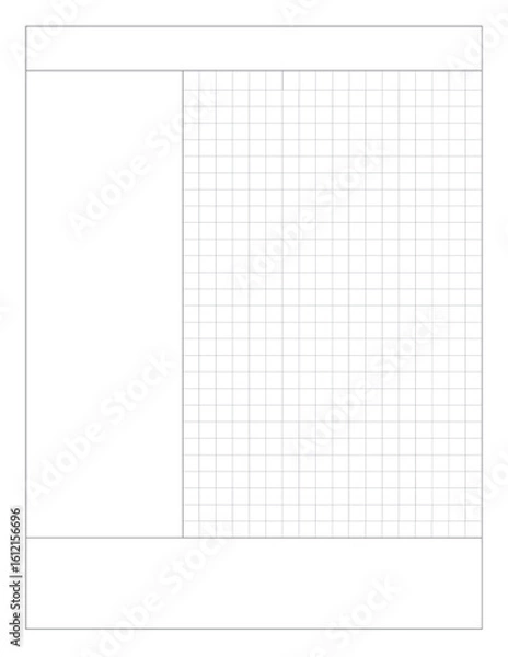 Fototapeta A printable Cornell Notes layout in actual US Letter size (8.5x11 inch), ideal for students, journaling, and academic note-taking. Minimalist and aesthetic design.