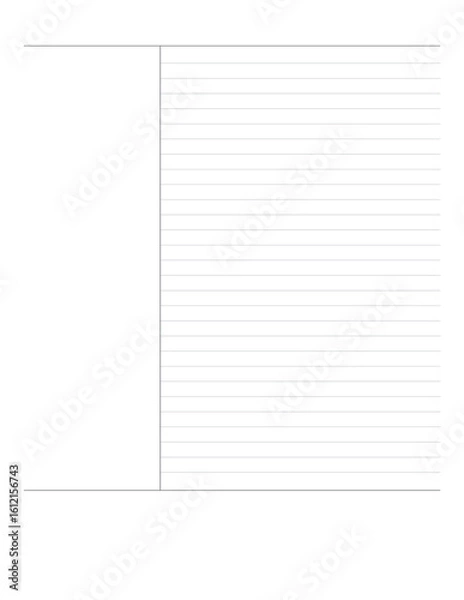 Fototapeta A printable Cornell Notes layout in actual US Letter size (8.5x11 inch), ideal for students, journaling, and academic note-taking. Minimalist and aesthetic design.