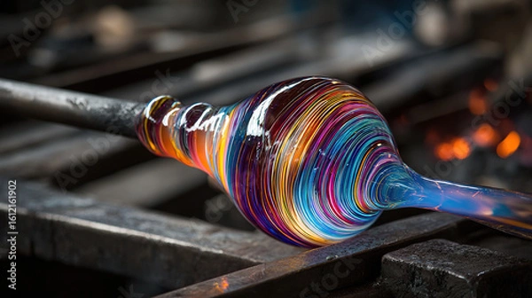 Obraz Molten glass blowing with colorful swirling patterns