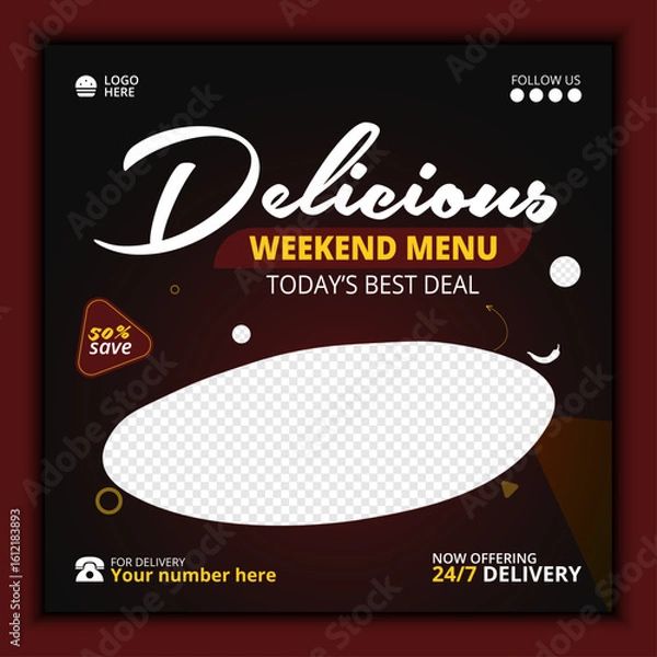 Obraz Food banner design template. The best vector graphic for social media posts. 