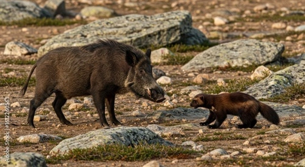 Fototapeta Wild boar and wolverine (1)