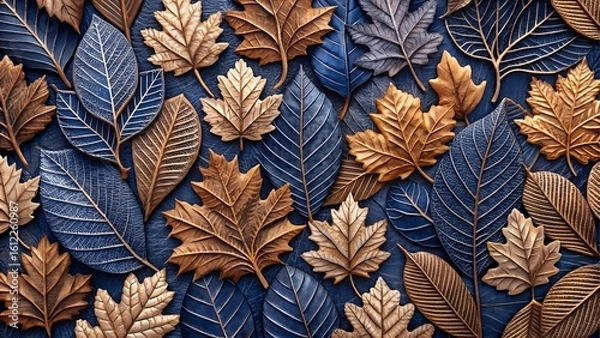Fototapeta Autumn leaves in blue and brown