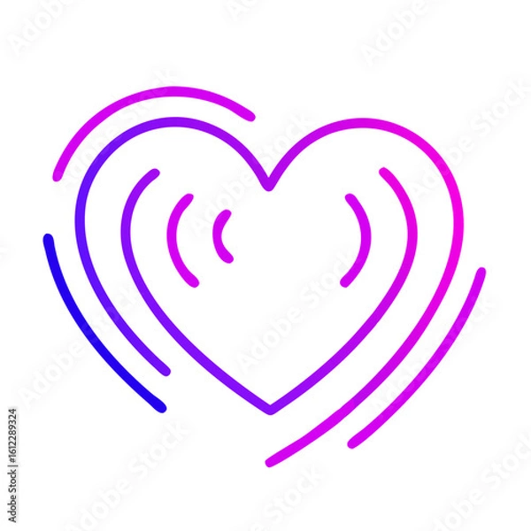 Fototapeta Vibrant neon heart shape with concentric sound waves on black background
