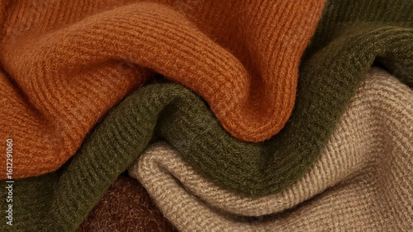 Fototapeta Folded knitted wool fabric in autumn colors
