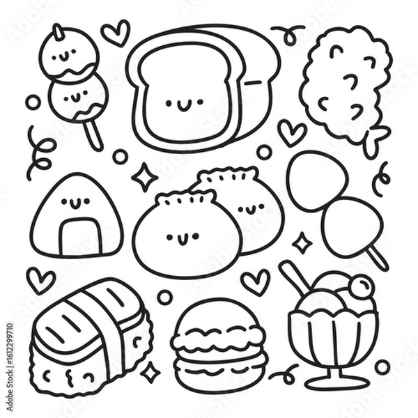 Obraz Cute Kawaii Hand Drawn Doodles Elements for Coloring Page