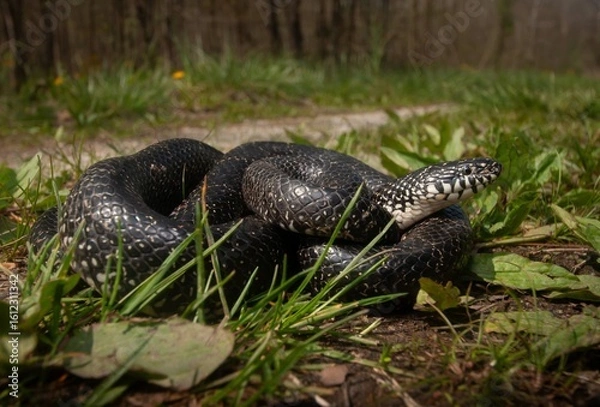 Obraz Black King snake wide angle portrait 