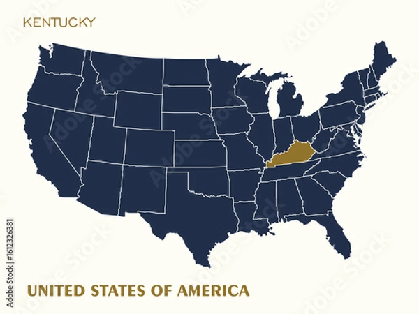 Fototapeta USA Map Vector with Highlighted Kentucky State