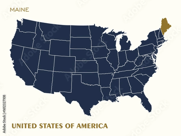 Fototapeta United States map Vector with the state of Maine highlighted