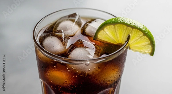 Fototapeta Refreshing Twist: Lime-Garnished Beverage Over Ice