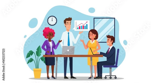 Fototapeta Diverse Business Team Meeting, Discussing Growth Chart - Perfect for Landing Pages & Presentations