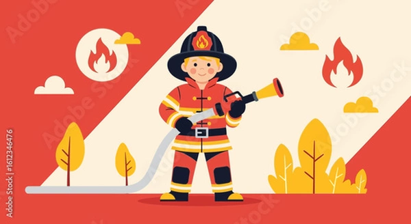 Fototapeta Brave Firefighter Extinguishes Flames With Professional Skill In Action